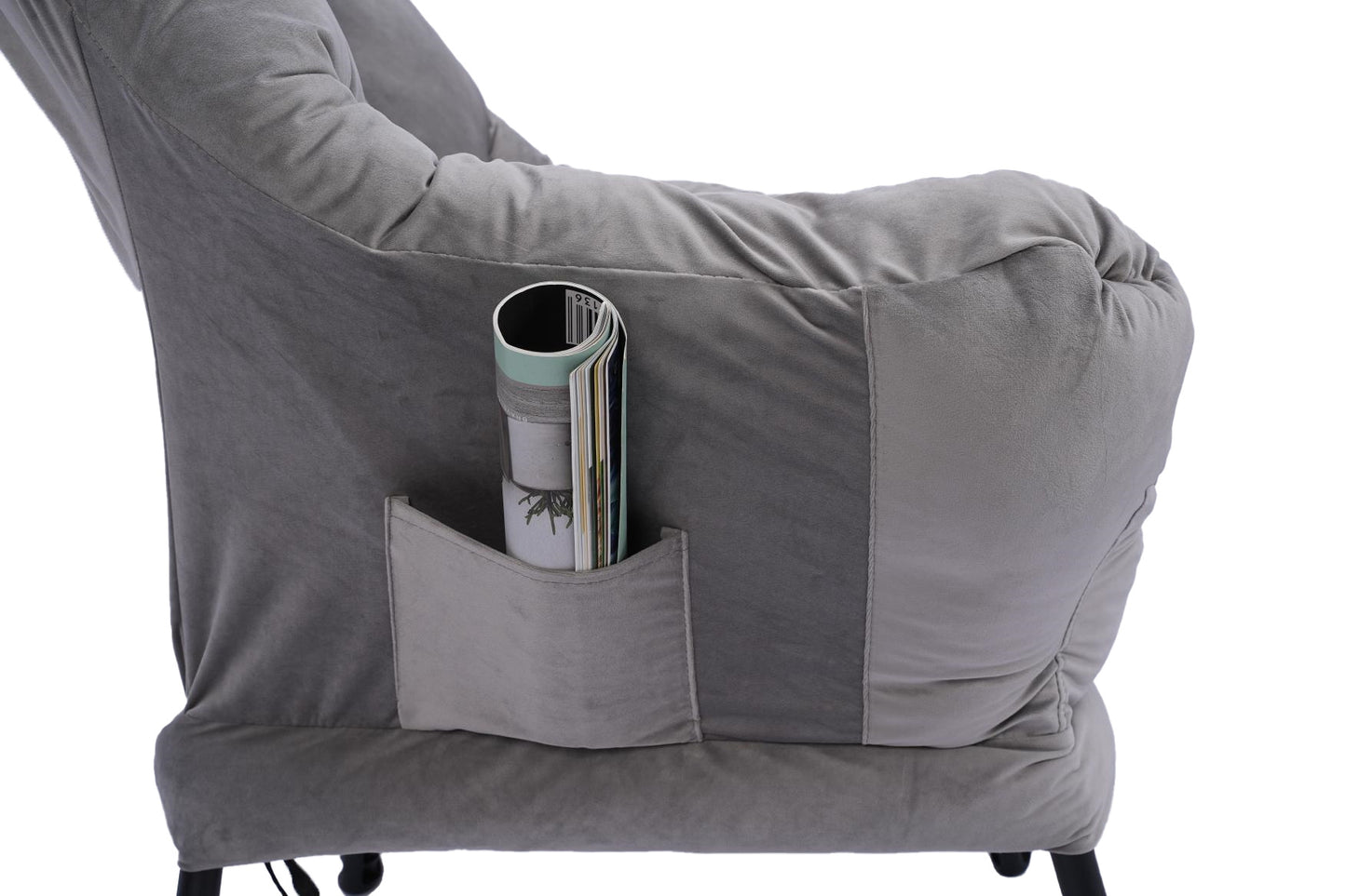 Living Room Chairs Modern Cotton Fabric Lazy Chair, Accent Contemporary Lounge Chair, Single Steel Frame Leisure Sofa Chair with Armrests and A Side Pocket (Light Gray)