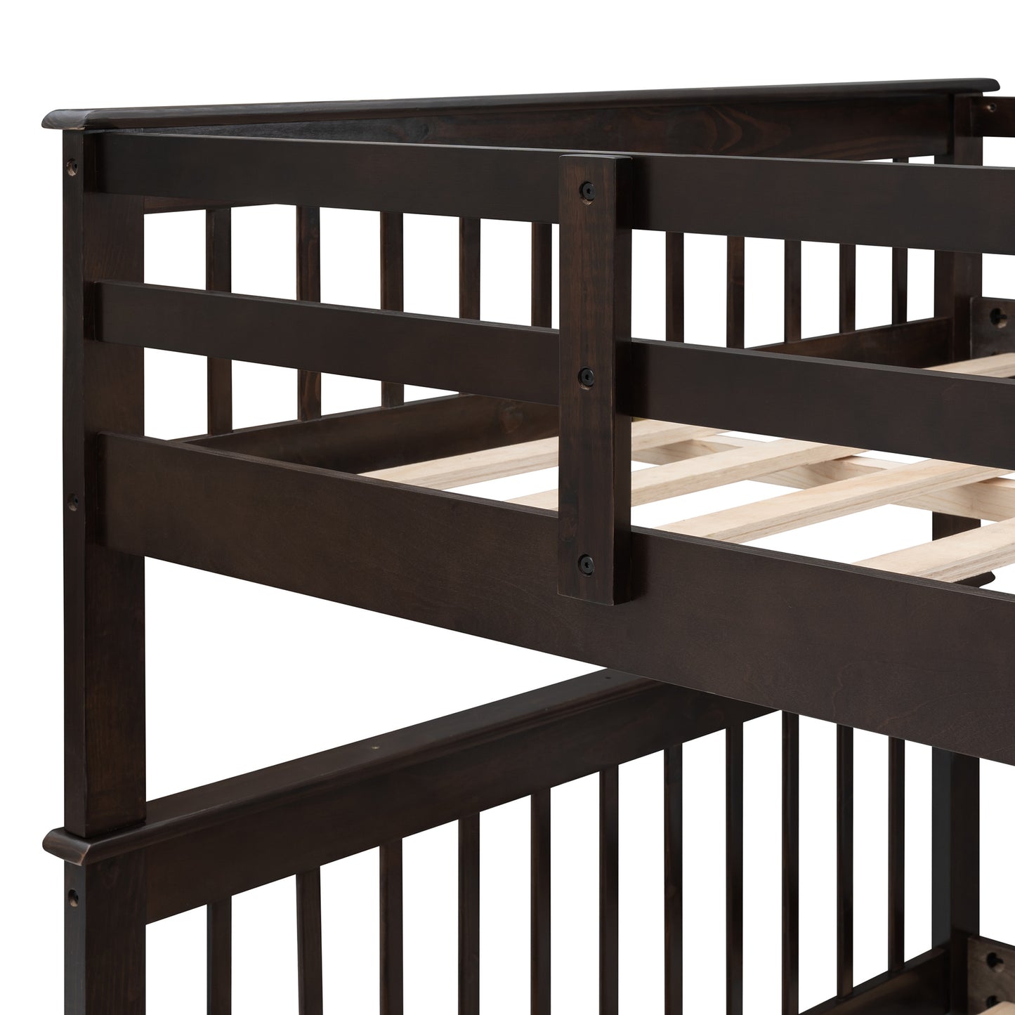 Stairway Full-Over-Full Bunk Bed with Twin size Trundle; Storage and Guard Rail for Bedroom; Dorm