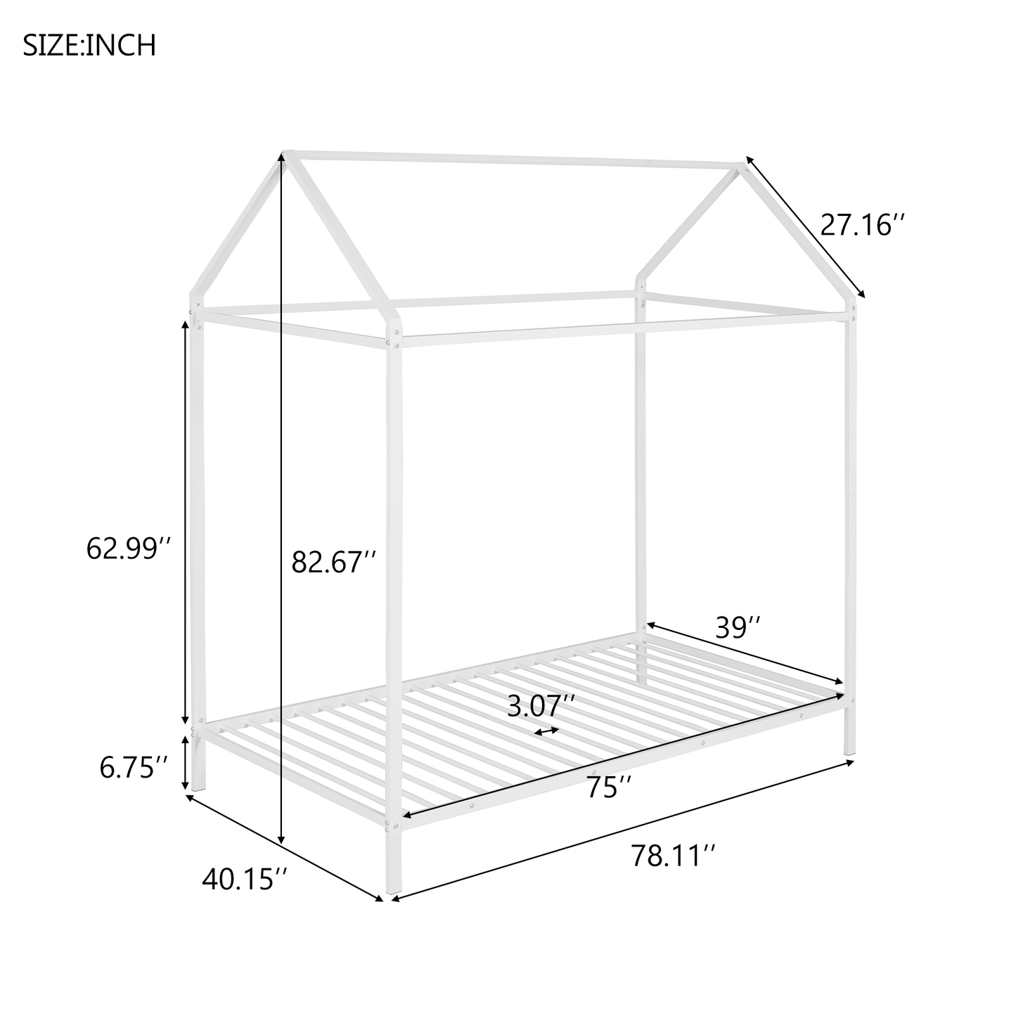 House Bed Frame Twin Size ;  Kids Bed Frame Metal Platform Bed Floor Bed for Kids Boys Girls No Box Spring Needed