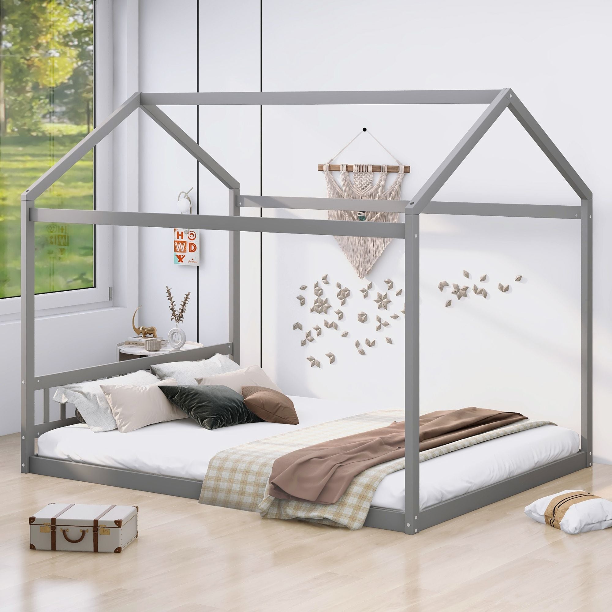 Queen Size Wooden House Bed with Headboard