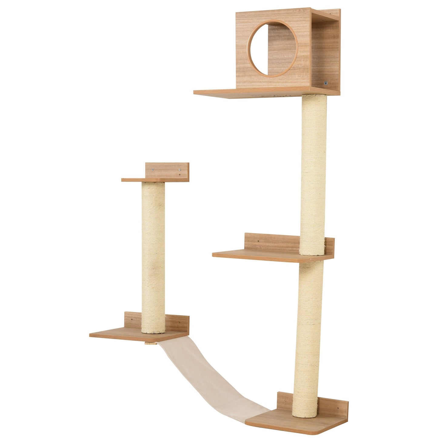 PawHut Wall-Mounted Cat Tree - Multi-Level Activity Tower with Sisal Scratching Posts & Cozy Interior Condo for Cats