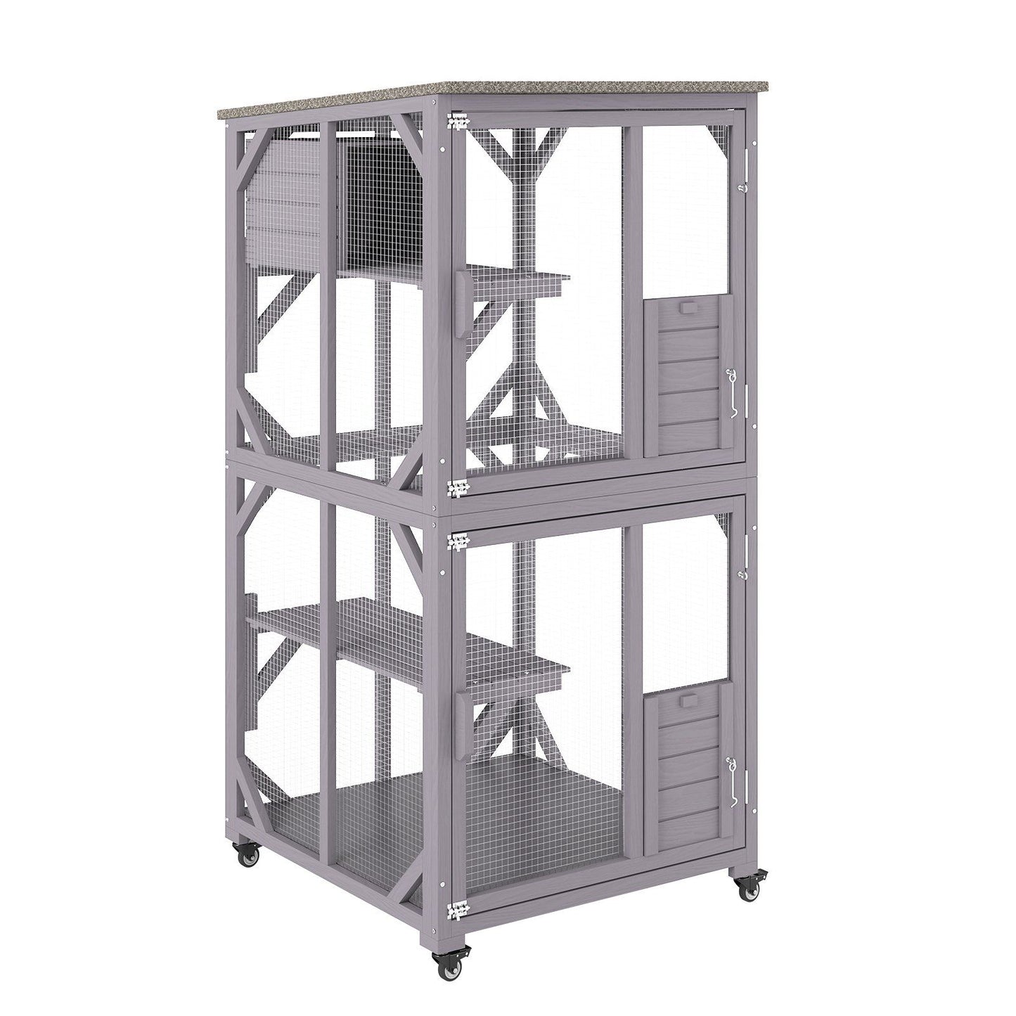 VEVOR Cat House Outdoor, 3-Tier Large Catio, Cat Enclosure with 360° Rotating Casters, 2 Platforms, A Resting Box and Large Front Door, 29.9 x 34 x 64.1 inch