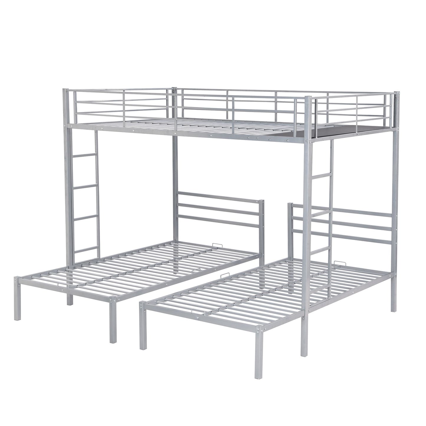 Full over Twin&Twin Size Bunk Metal Bed with Built-in Shelf