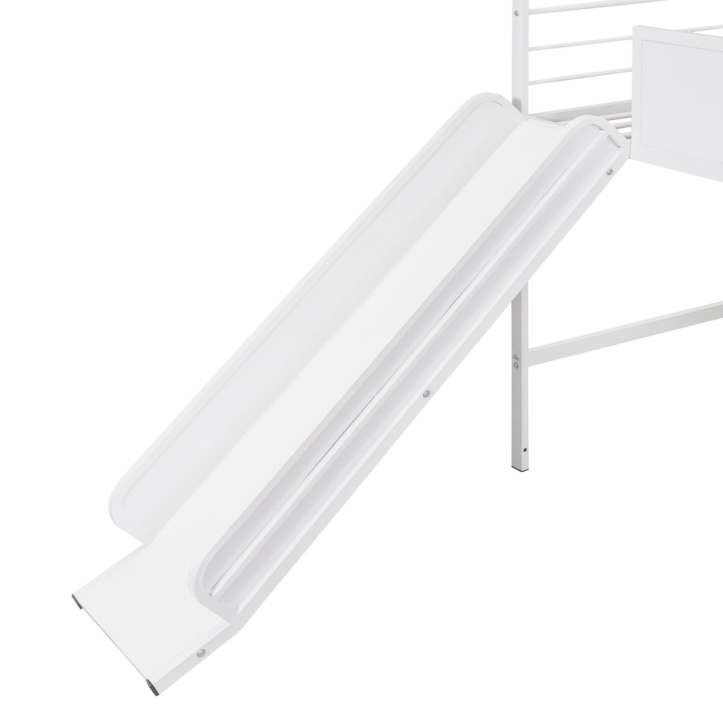 Metal House Bed With Slide;  Twin Size Metal Loft Bed with Two-sided writable Wooden Board