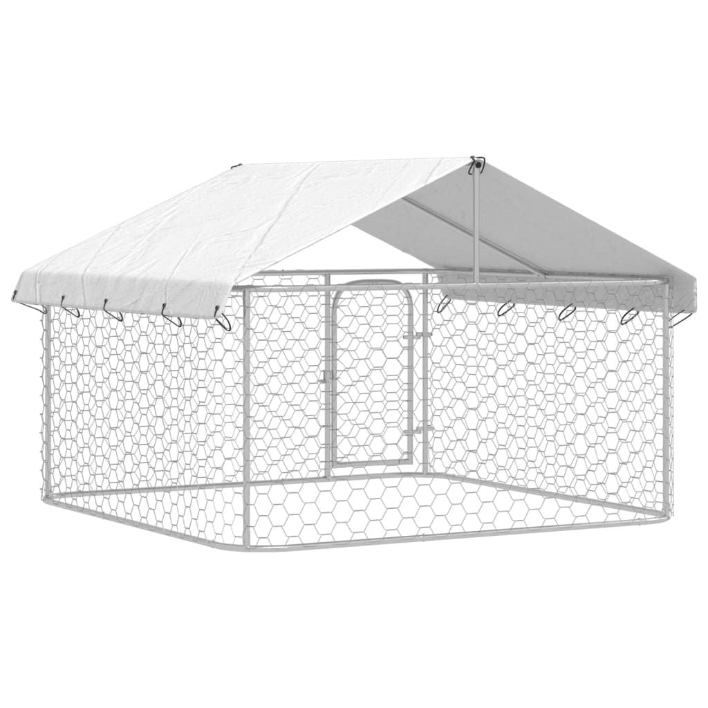 Outdoor Dog Kennel with Roof - Large 78.7” x 78.7” x 59.1” Enclosed Pet Shelter for Dogs