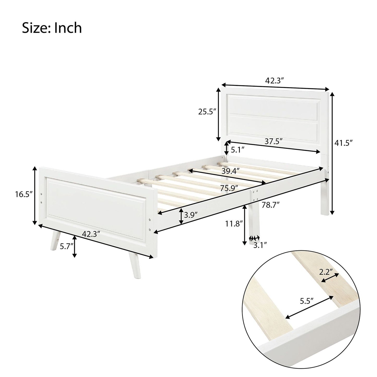 Wood Platform Bed Twin Bed Frame Mattress Foundation with Headboard and Wood Slat Suppor