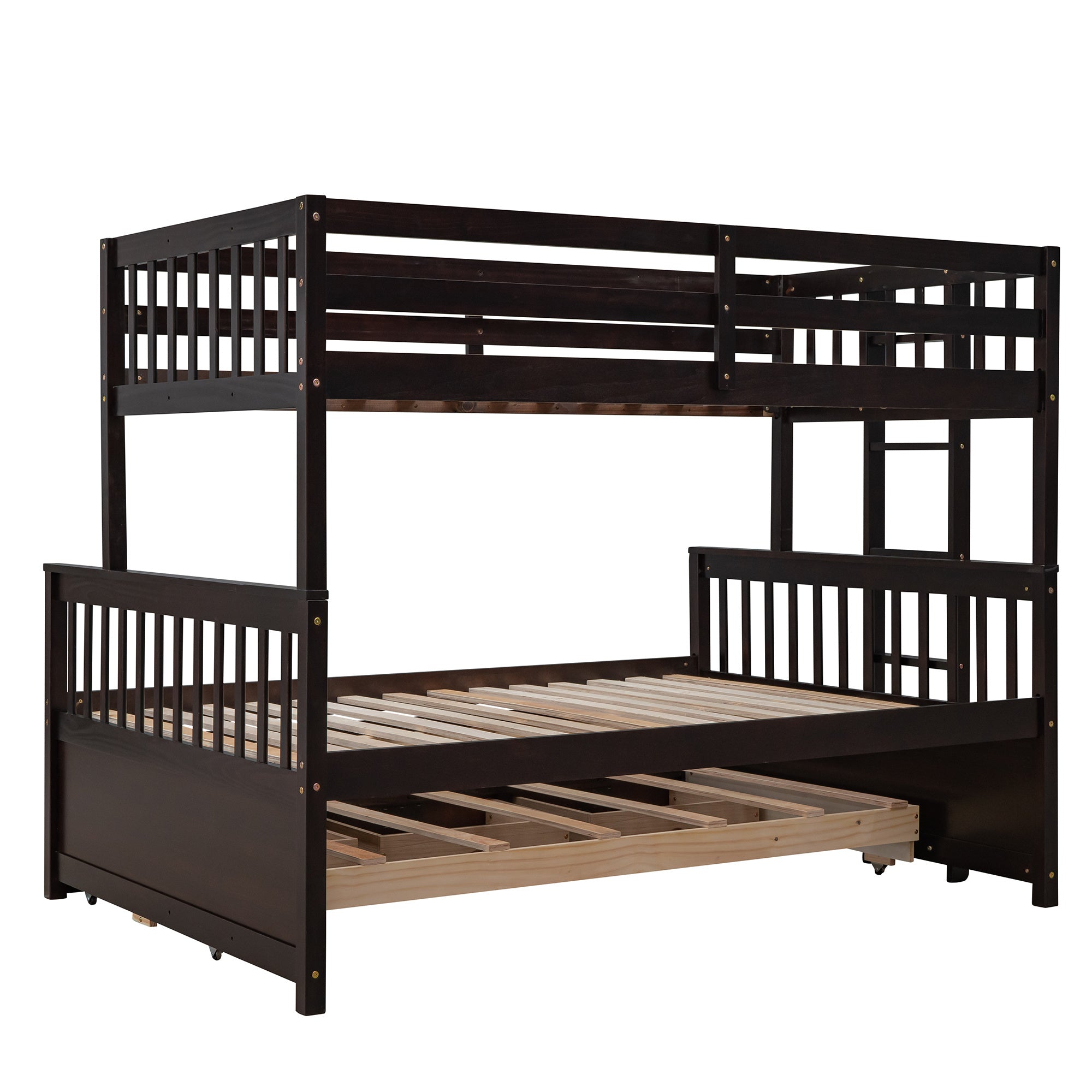 Twin-Over-Full Bunk Bed with Twin size Trundle ;  Separable Bunk Bed with Drawers for Bedroom