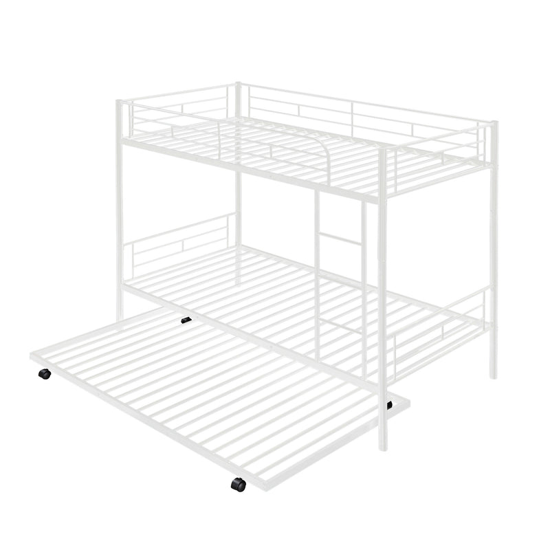 Twin-Over-Twin Metal Bunk Bed With Trundle,Can be Divided into two beds,No Box Spring needed
