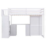 Twin Size Loft Bed with Wardrobe and Staircase;  Desk and Storage Drawers and Cabinet in 1