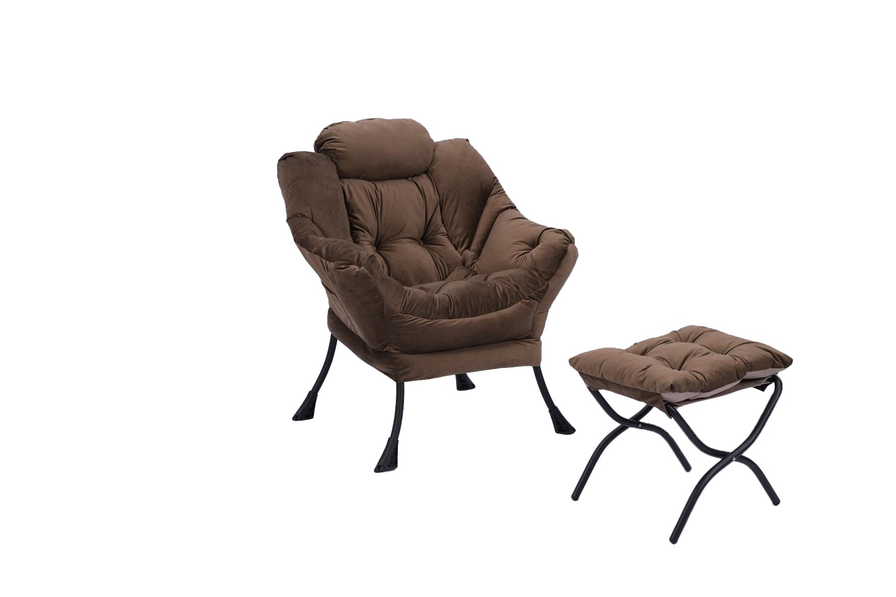 Living Room Chairs Modern Cotton Fabric Lazy Chair, Accent Contemporary Lounge Chair, Single Steel Frame Leisure Sofa Chair with Armrests and A Side Pocket (Brown)