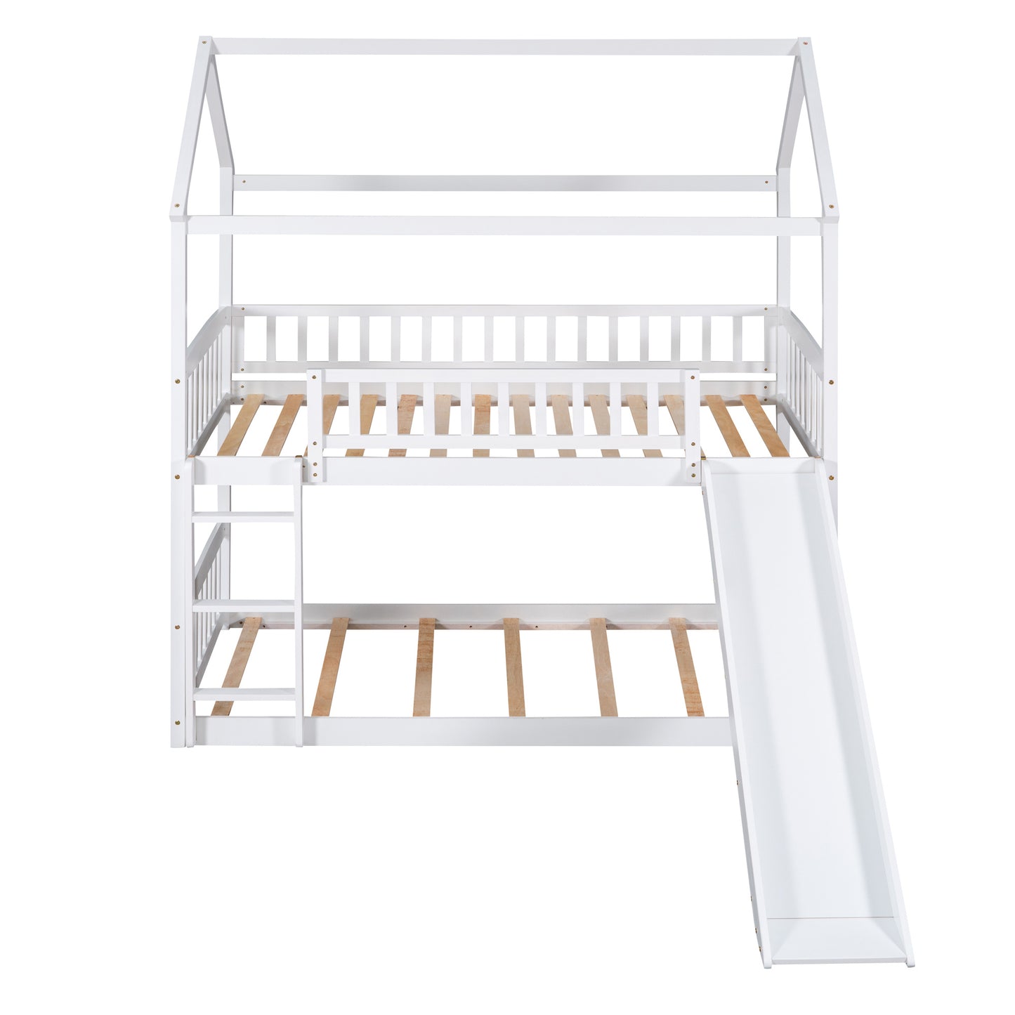 Twin Over Twin Bunk Bed with Slide, House Bed with Slide