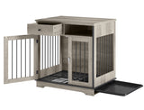 Furniture Dog crate, indoor pet crate end tables, decorative wooden kennels with removable trays. Grey, 32.3'' W x 22.8'' D x 33.5'' H.