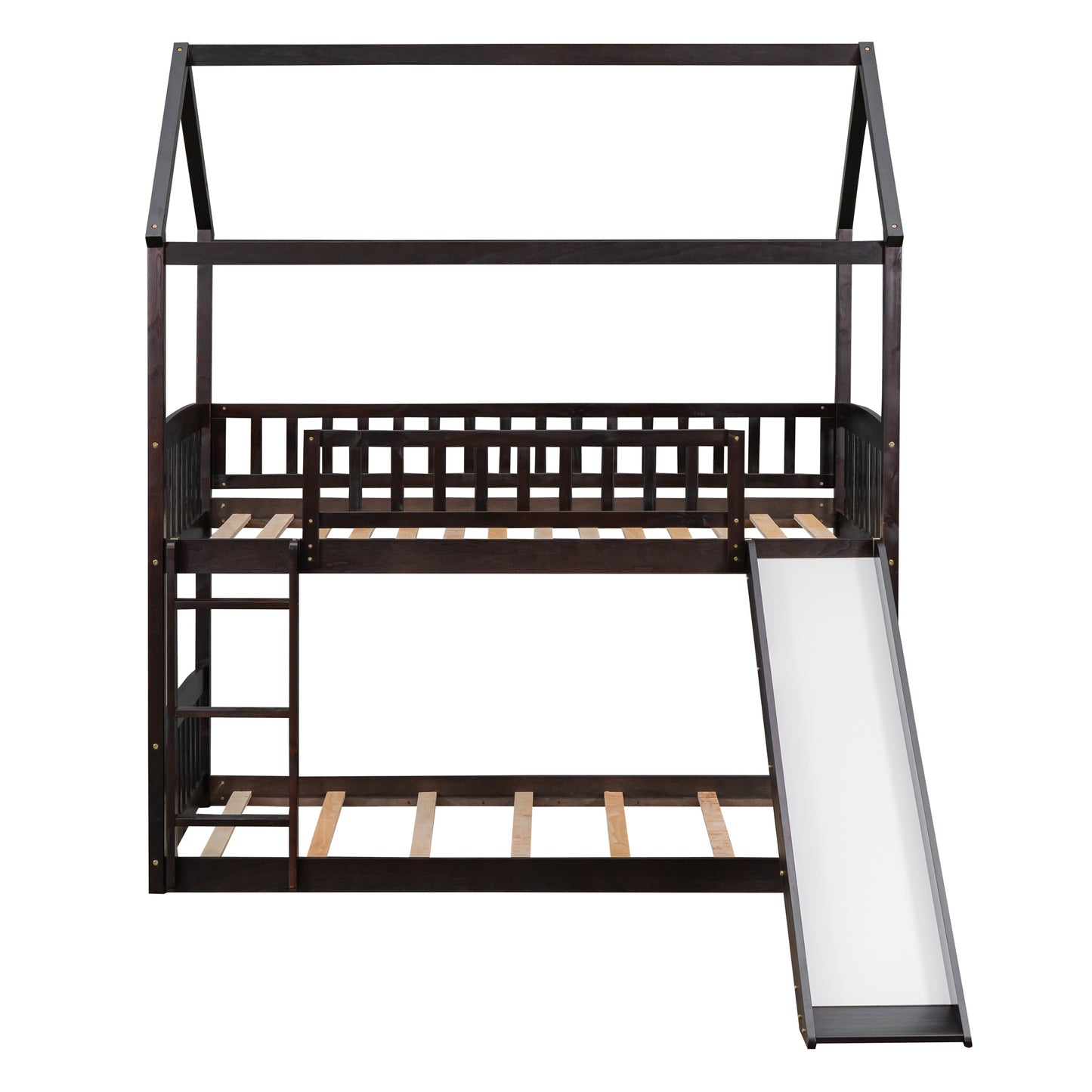 Twin Over Twin Bunk Bed with Slide, House Bed with Slide