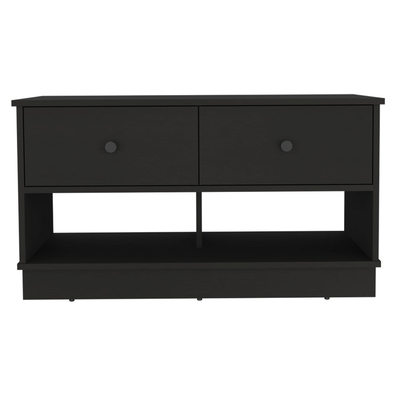 Willamette Rectangle 2-Shelf 2-Drawer Storage Bench Black Wengue