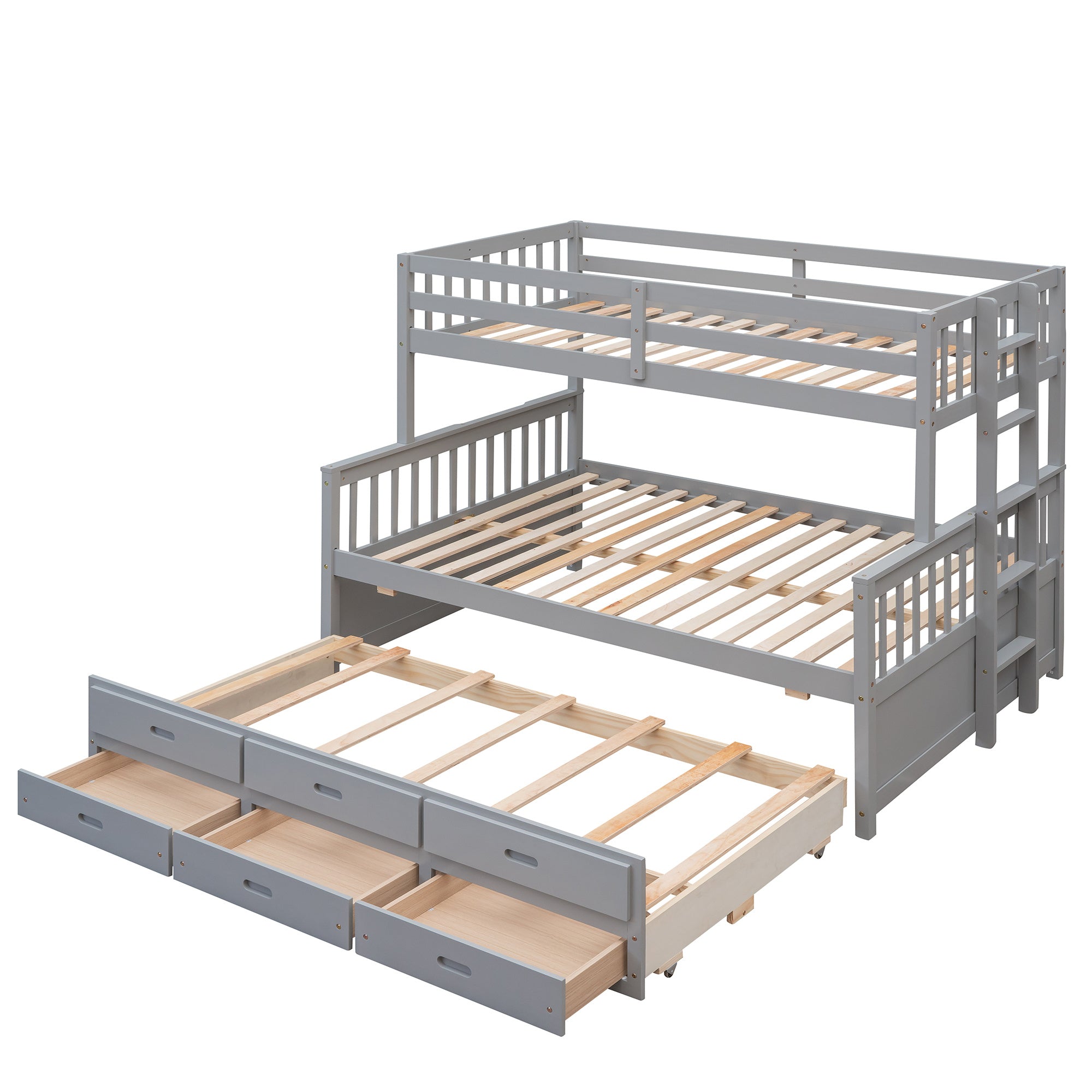 Twin-Over-Full Bunk Bed with Twin size Trundle ;  Separable Bunk Bed with Drawers for Bedroom