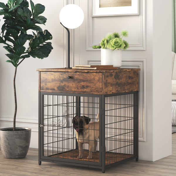 Furniture Dog Crates for small dogs Wooden Dog Kennel Dog Crate End Table; Nightstand(Rustic Brown; 19.69''W*22.83''D*26.97''H)