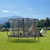 14FT Trampoline with backboard , Outdoor Pumpkin Trampoline for Kids and Adults with Enclosure Net and Ladder