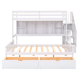 Twin XL over Full Bunk Bed with Built-in Storage Shelves;  Drawers and Staircase