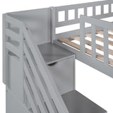 Stairway Twin Size Loft Bed with Two Drawers and Slide