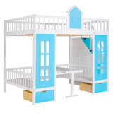 Full-Over-Full Bunk Bed with Changeable Table ; Bunk Bed Turn into Upper Bed and Down Desk