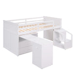 Loft Bed Low Study Twin Size Loft Bed With Storage Steps and Portable,Desk