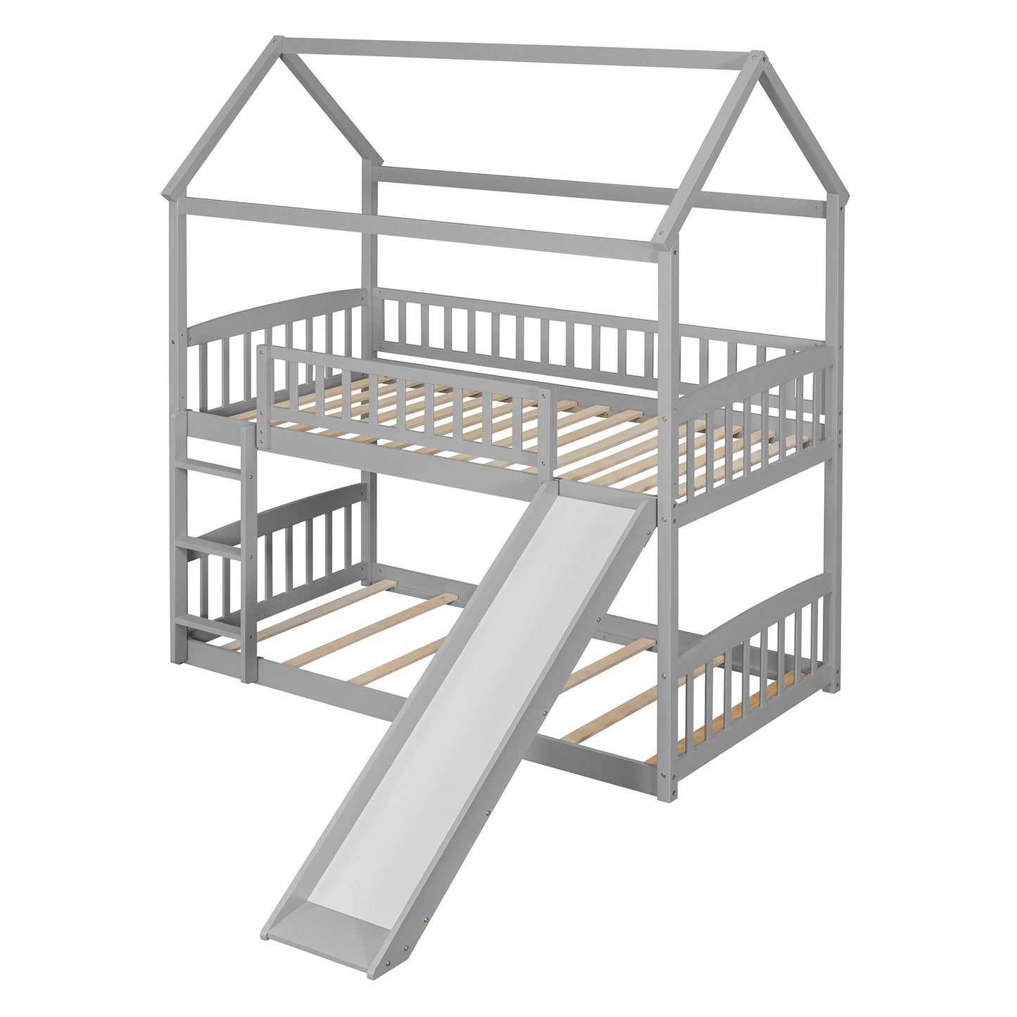 Twin Over Twin Bunk Bed with Slide, House Bed with Slide