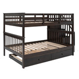 Stairway Full-Over-Full Bunk Bed with Twin size Trundle;  Storage and Guard Rail for Bedroom;  Dorm