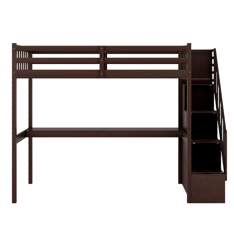 Twin Size Loft Bed with Staircase and Built-in Desk