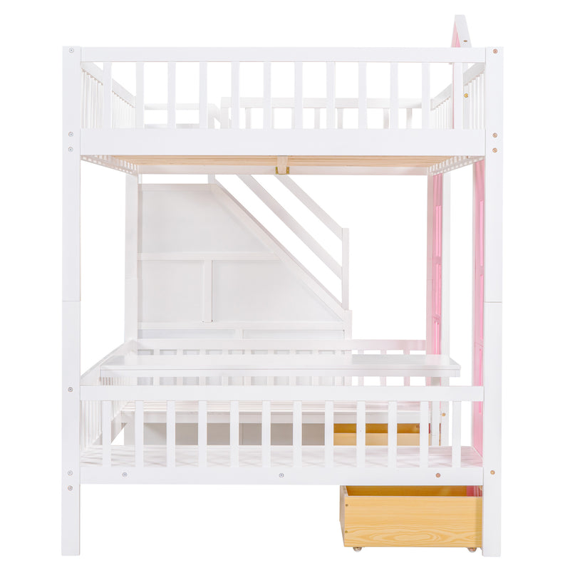 Full-Over-Full Bunk Bed with Changeable Table ; Bunk Bed Turn into Upper Bed and Down Desk