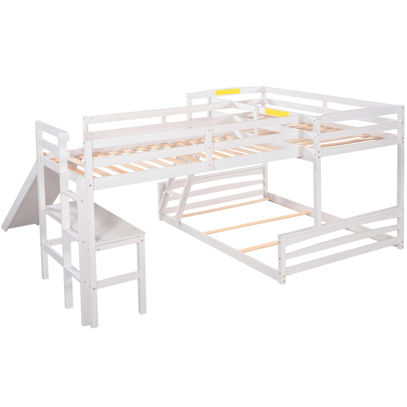 Twin over Full Bunk Bed with Twin Size Loft Bed with Desk and Slide,Full-Length Guardrail