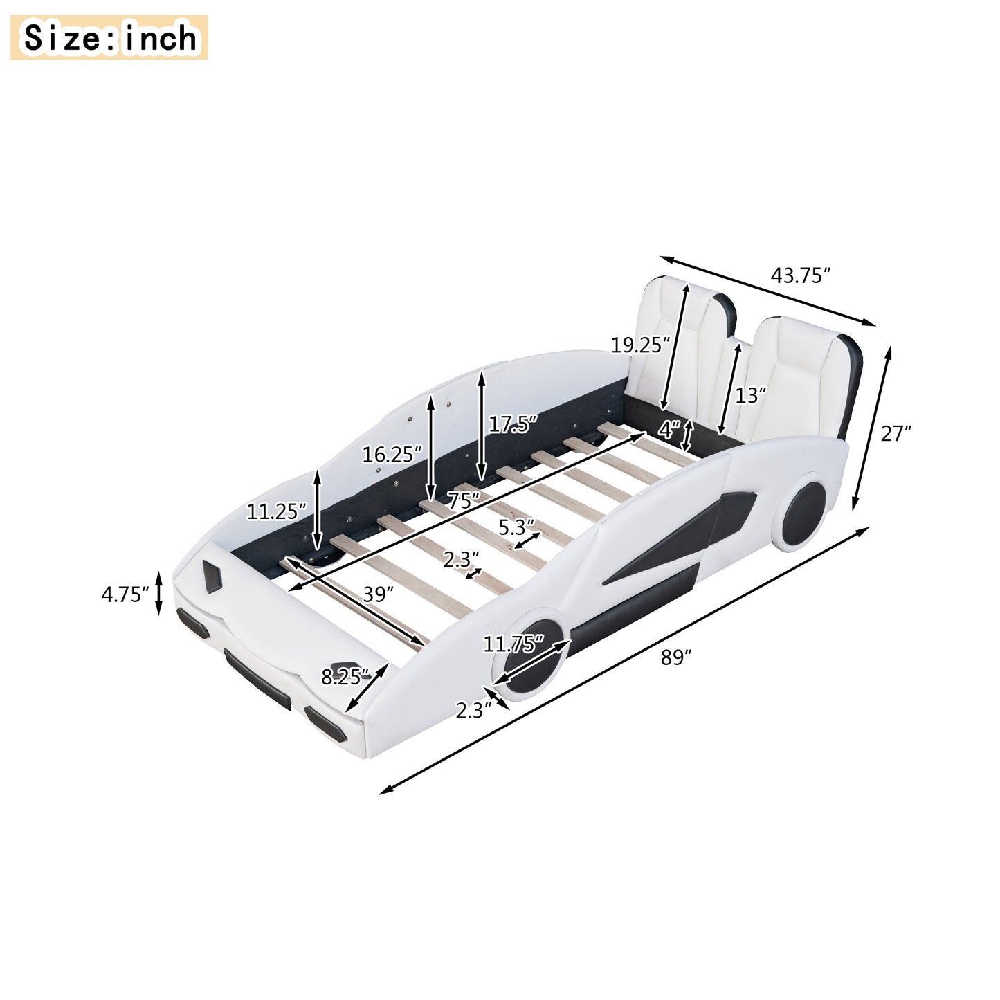 Twin Size Race Car-Shaped Platform Bed with Wheels