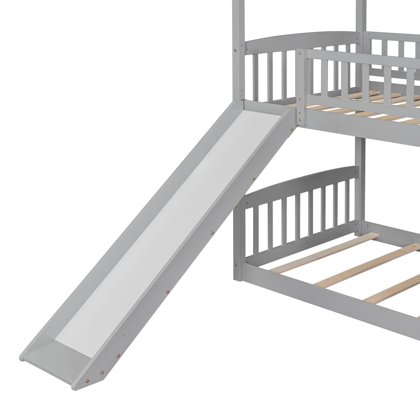 Twin Over Twin Bunk Bed with Slide, House Bed with Slide