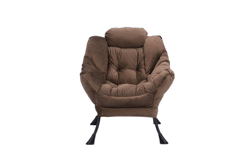 Living Room Chairs Modern Cotton Fabric Lazy Chair, Accent Contemporary Lounge Chair, Single Steel Frame Leisure Sofa Chair with Armrests and A Side Pocket (Brown)