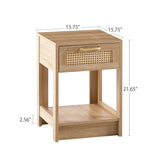 15.75" Rattan End table with drawer, Modern nightstand, side table for living roon, bedroom,natural