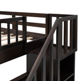 Stairway Full-Over-Full Bunk Bed with Twin size Trundle;  Storage and Guard Rail for Bedroom;  Dorm
