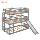 Twin-Over-Twin-Over-Twin Triple Bed with Built-in Ladder and Slide, Triple Bunk Bed with Guardrails