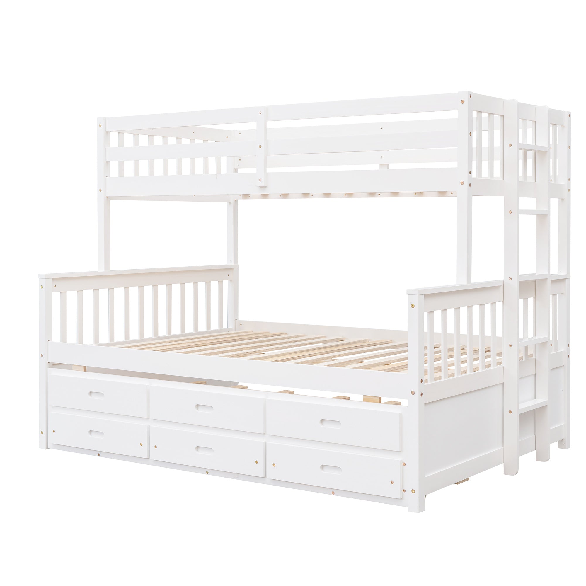 Twin-Over-Full Bunk Bed with Twin size Trundle ;  Separable Bunk Bed with Drawers for Bedroom