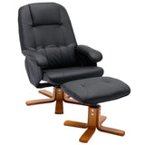 Recliner Chair with Ottoman, Swivel Recliner Chair with Wood Base for Livingroom, Bedroom, Faux Leather Beige,Black