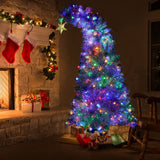 GO 6 FT White Christmas Tree with 300 Colorful LED Lights, Bent Top With Gold Star