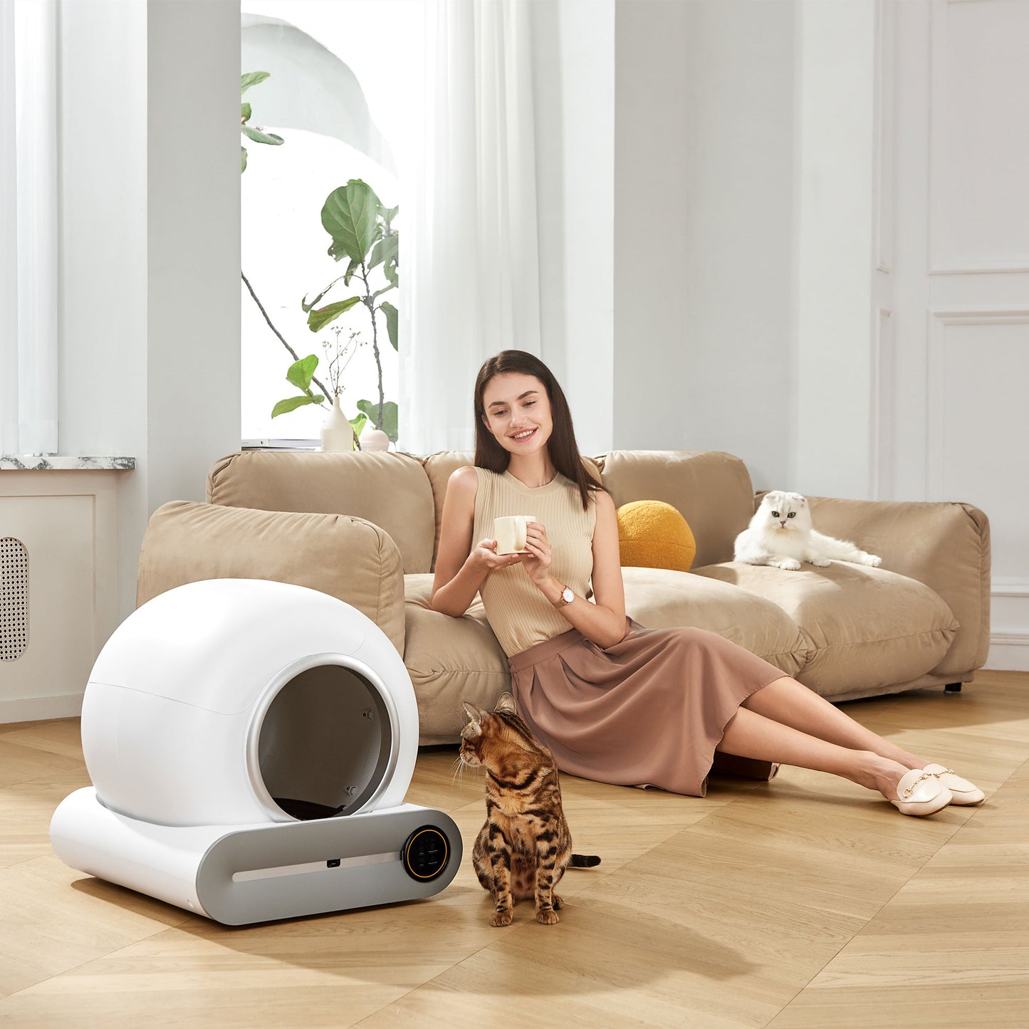 Self-Cleaning Cat Litter Box, Automatic Scooping and Odor Removal, App Control Support 2.4G WiFi, Smart Automatic Cat Litter Box with Liner