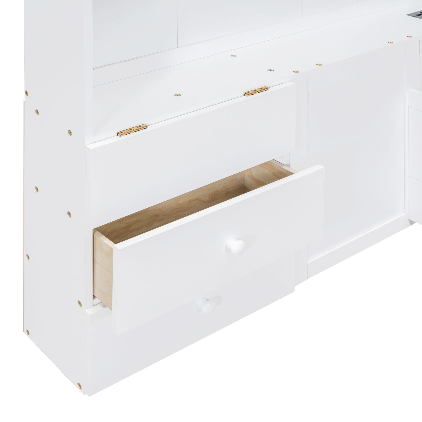 Twin Size House Bed with Window and Bedside Drawers, Platform Bed with Shelves and a set of Sockets and USB Port