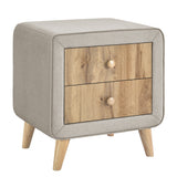 Upholstered Wooden Nightstand with 2 Drawers,Fully Assembled Except Legs and Handles,Bedside Table with Rubber Wood Leg-Beige