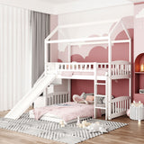 Twin Over Twin Bunk Bed with Two Drawers and Slide, House Bed with Slide