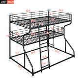 Full XL over Twin XL over Queen Size Triple Bunk Bed with Long and Short Ladder