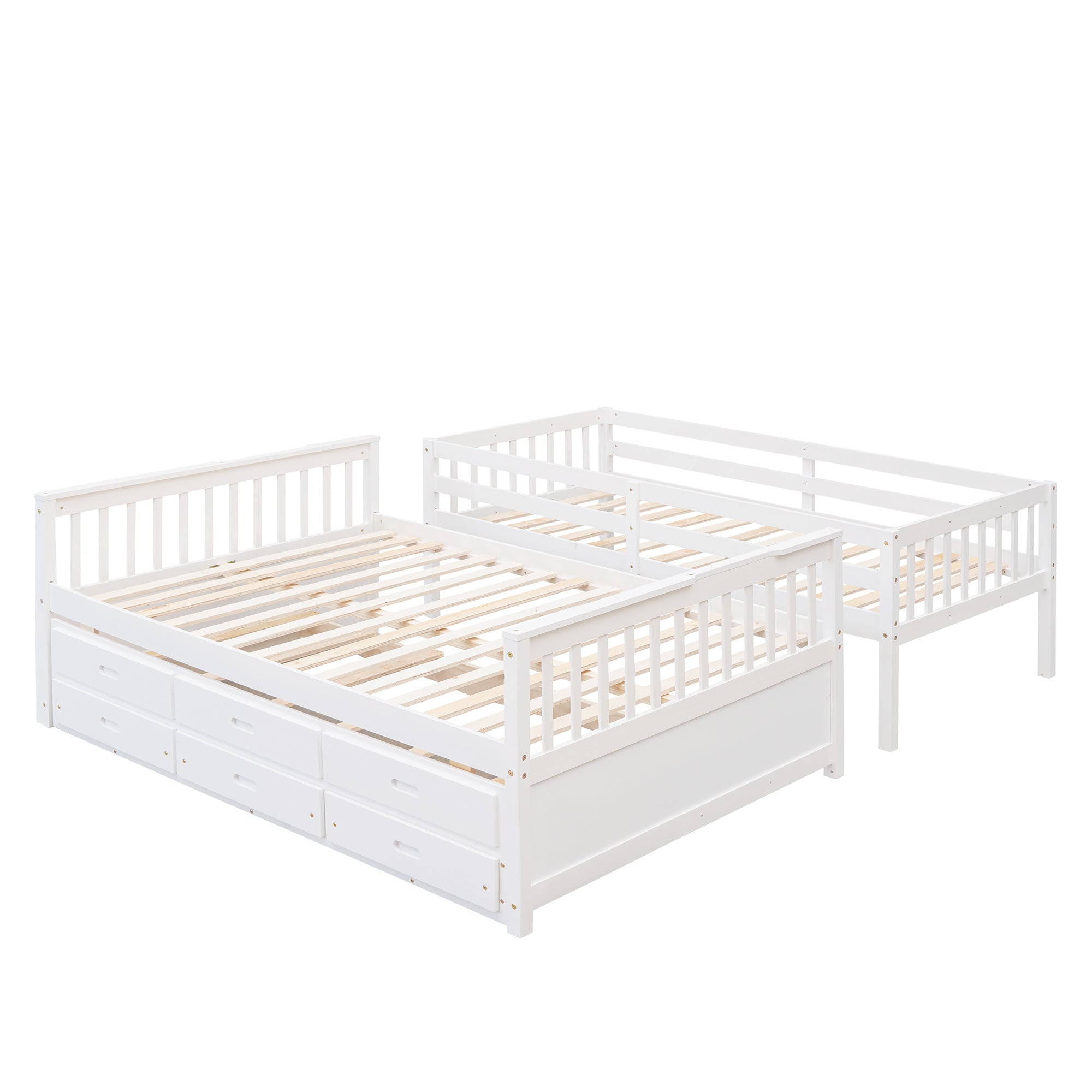 Twin-Over-Full Bunk Bed with Twin size Trundle ;  Separable Bunk Bed with Drawers for Bedroom
