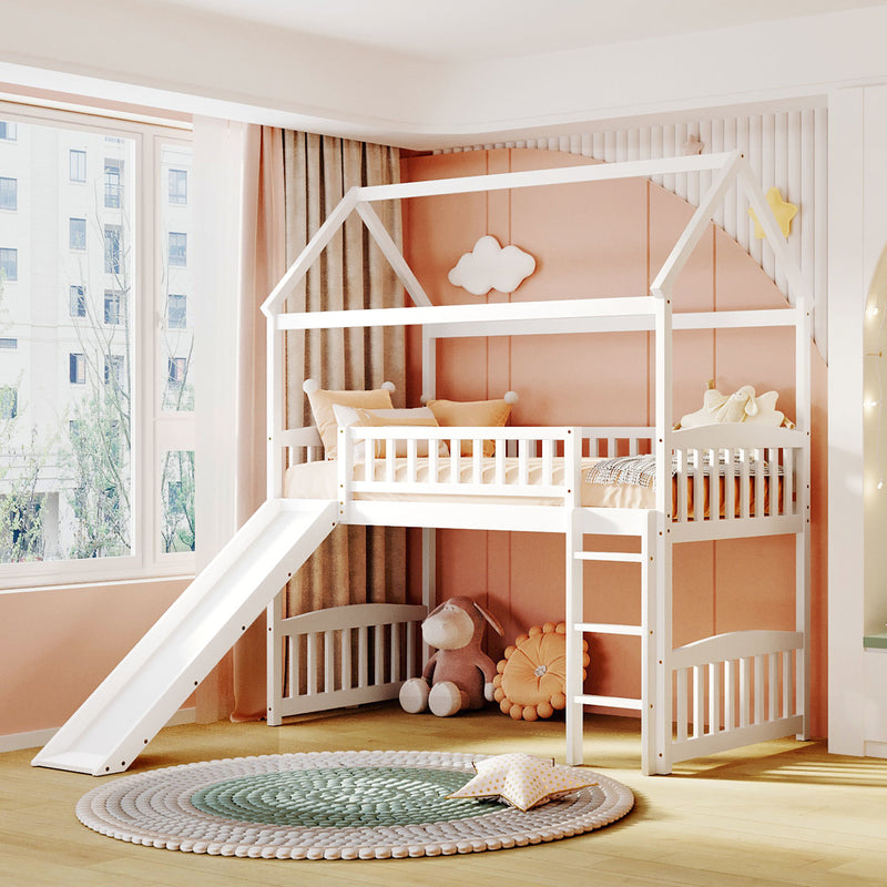 Twin Loft Bed with Slide;  House Bed with Slide