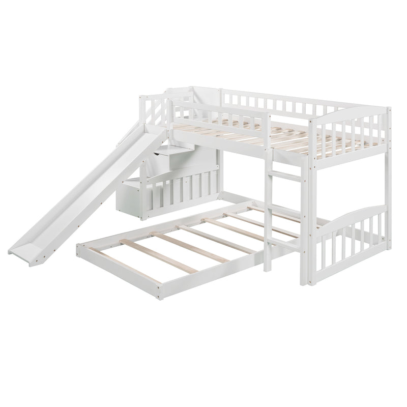 Stairway Twin over Twin Bunk Bed with Two Drawers and Slide