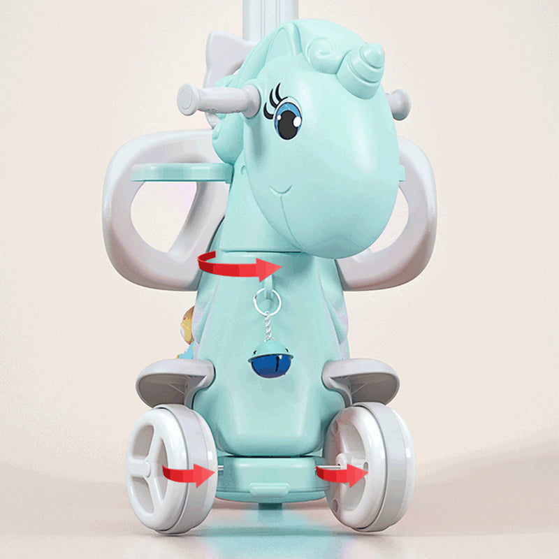 Rocking Horse for Toddlers, Balance Bike Ride On Toys with Push Handle, Backrest and Balance Board for Baby Girl and Boy, Unicorn Kids Blue color