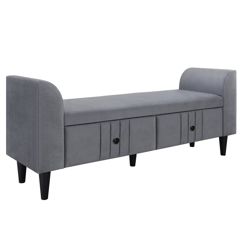 Upholstered Wooden Storage Ottoman Bench with 2 Drawers For Bedroom,Fully Assembled Except Legs and Handles,Gray