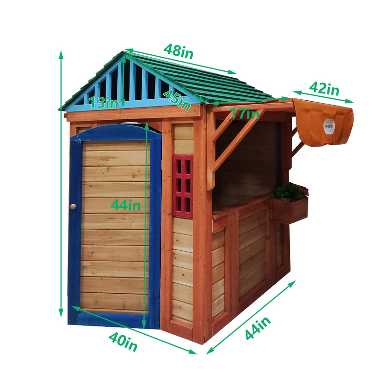 Eco-friendly Outdoor Wooden 4-in-1 Game House for kids garden playhouse with different games on every surface,Solid wood,61.4"Lx45.98'Wx64.17H